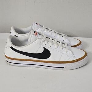 Nike Court Legacy White Leather Sneakers with Brown Trim Mens Shoe Size 10.5